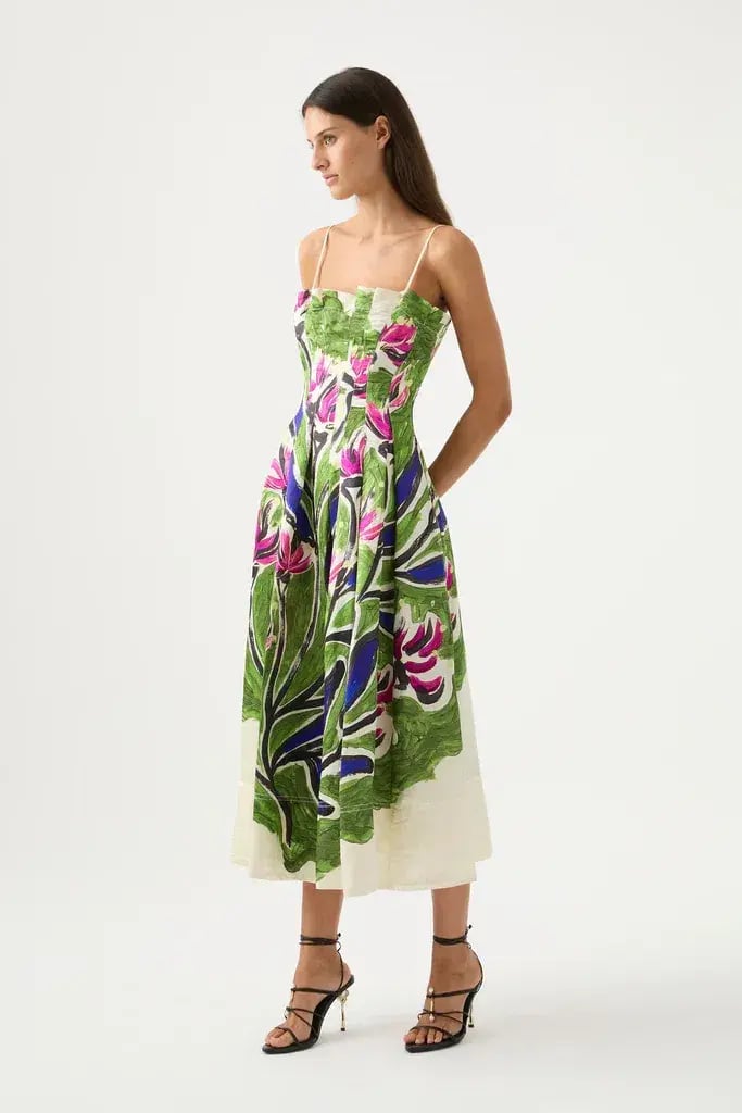 Aje Paradiso Cinched Midi Dress Sundress Green Floral Size AU 12 photo 2