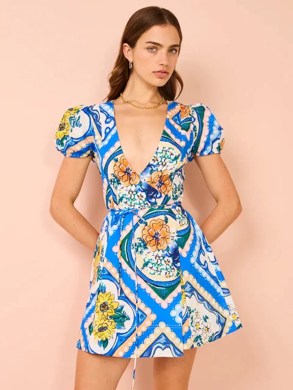 By Nicola - Havana Wrap Mini Dress In Azure Floral - Size 12 (fits 10-12) photo 2