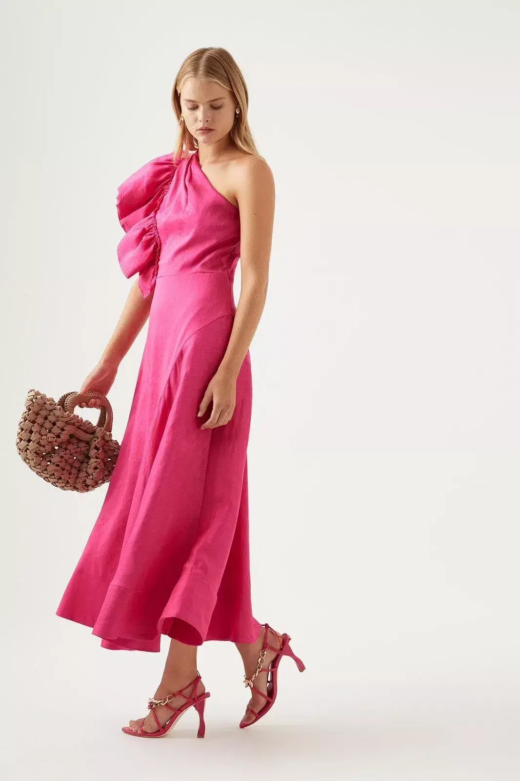 Aje Bonjour Asymmetric Midi Dress in Fuchsia Size AU 10 photo 3