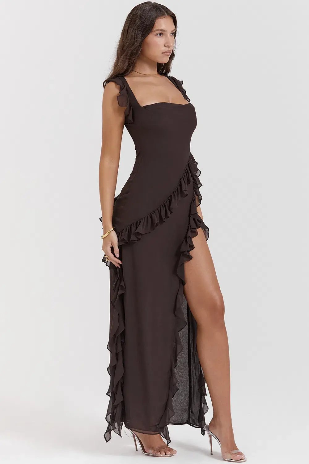 House of CB Ariela Ruffle Maxi Dress in Expresso Size S/ AU 8 photo 2