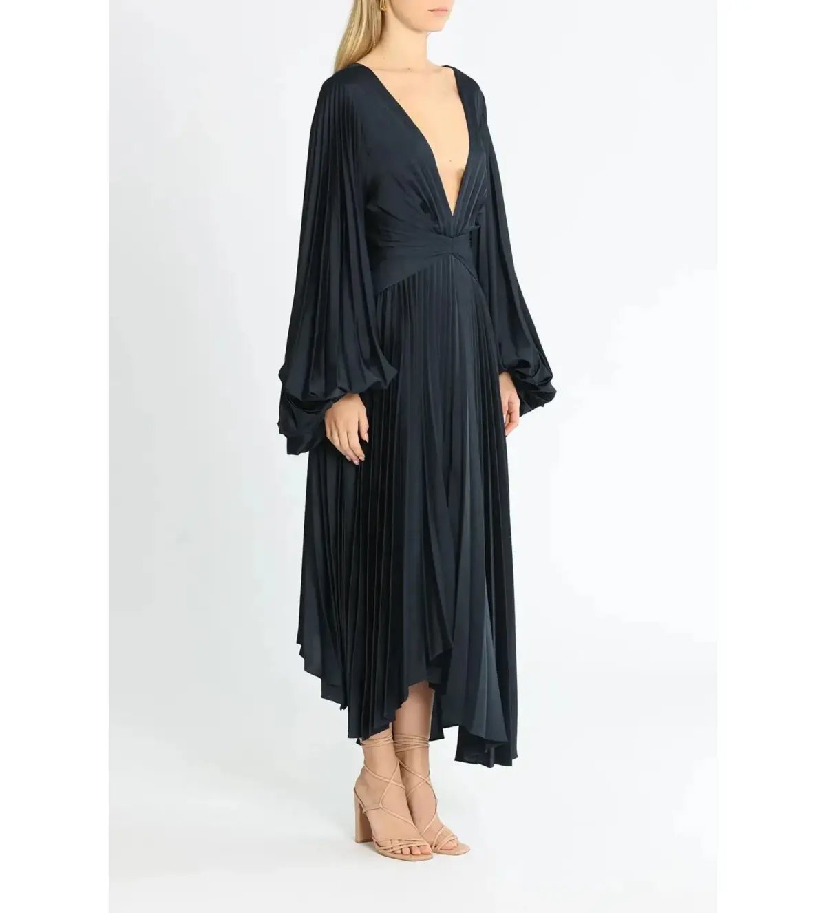 Acler Palms Pleat Midi Dress Navy Size 8/S photo 2