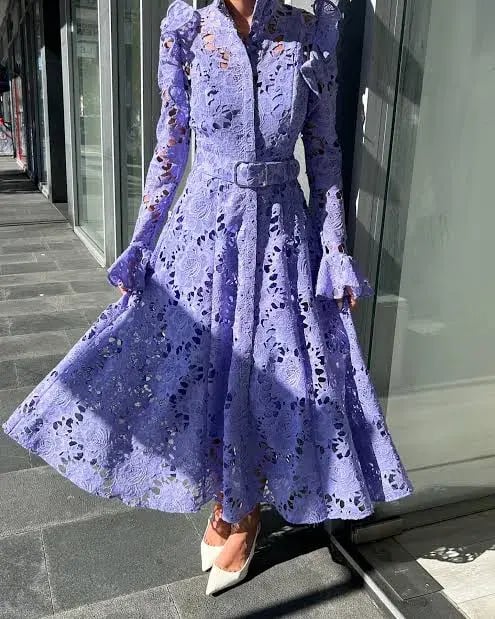 Leo Lin Aliyah Lace Butterfly Sleeve Midi Dress in Lavender Size 10 photo 2