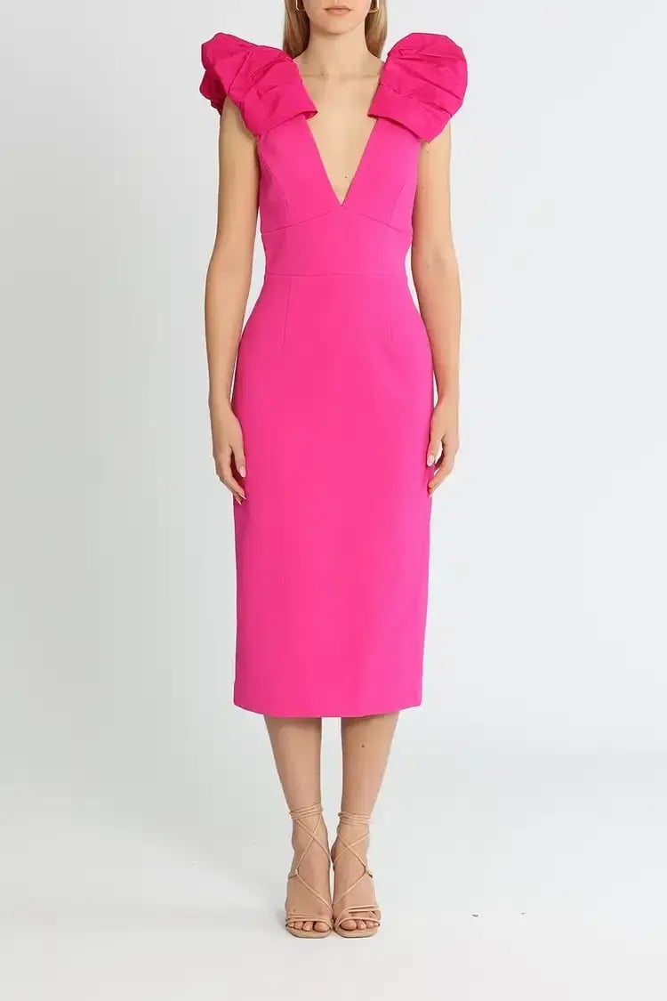 Rebecca Vallance Cupid's Bow Midi Dress Pink Size 12 photo 4