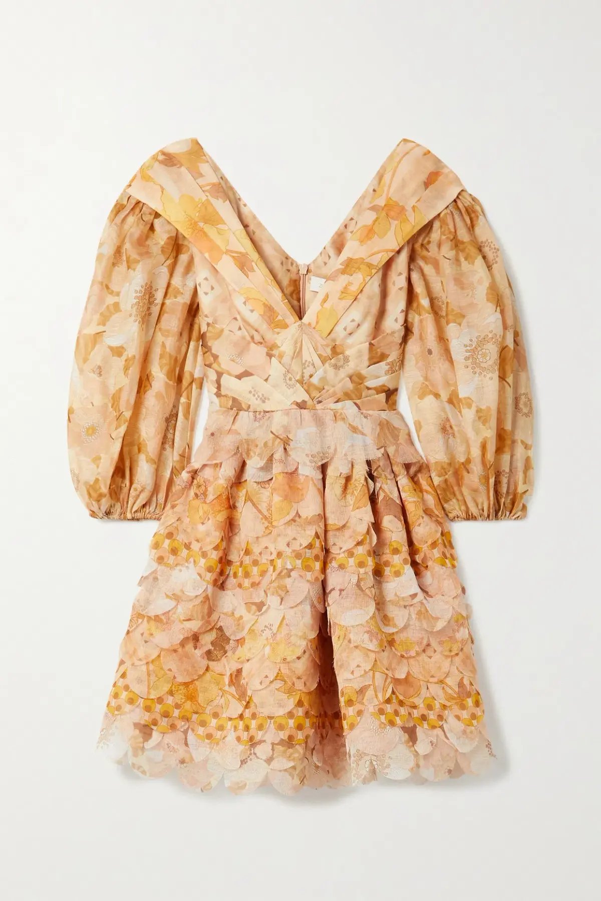 Zimmermann Tempo Scalloped Mini Dress Gold Mixed Print Size 3 photo 3