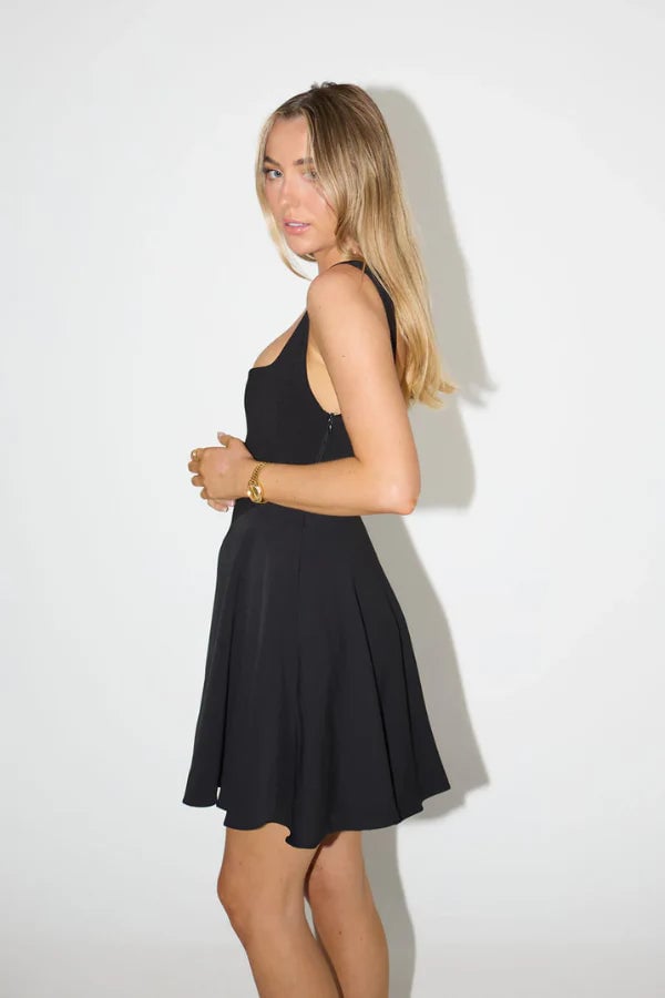 ODD MUSE HIGH WAIST SQUARE MINI DRESS - BLACK photo 3