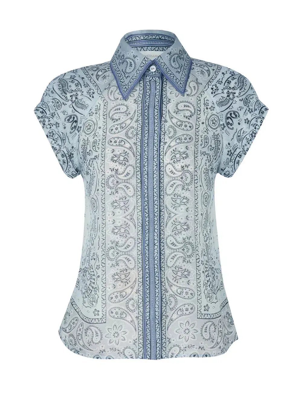 Zimmermann Gathered Shirt and Midi Skirt Set Blue Bandana Size 2/Au  12 photo 4