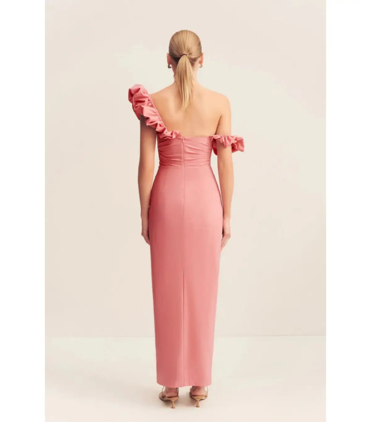 Shona Joy Campbell Ruffle Draped Maxi Dress in Bubblegum Size AU 10 photo 4