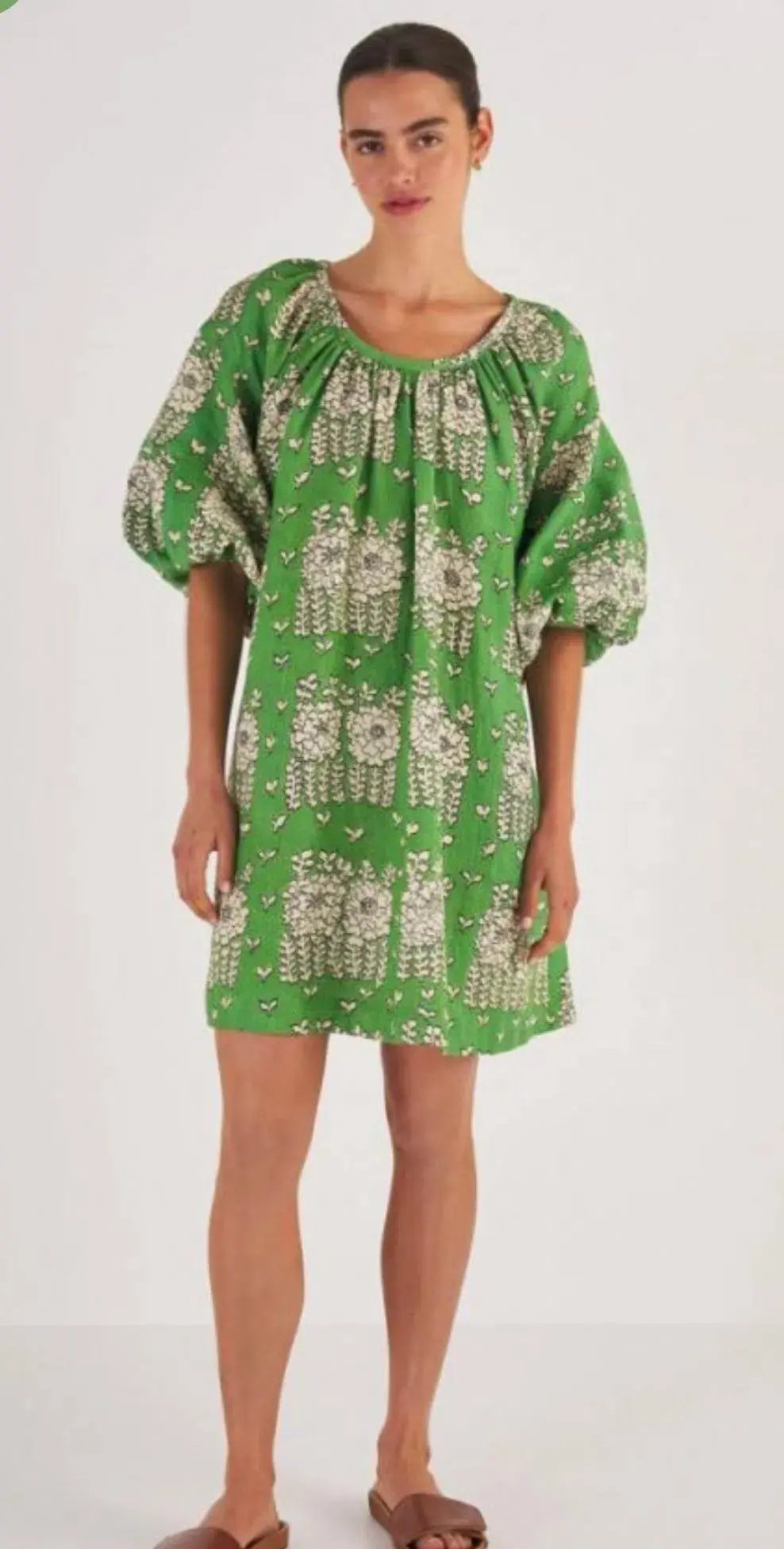 Oroton Full Sleeve Posie Print Mini Sun Dress Green Floral Size 12 photo 4