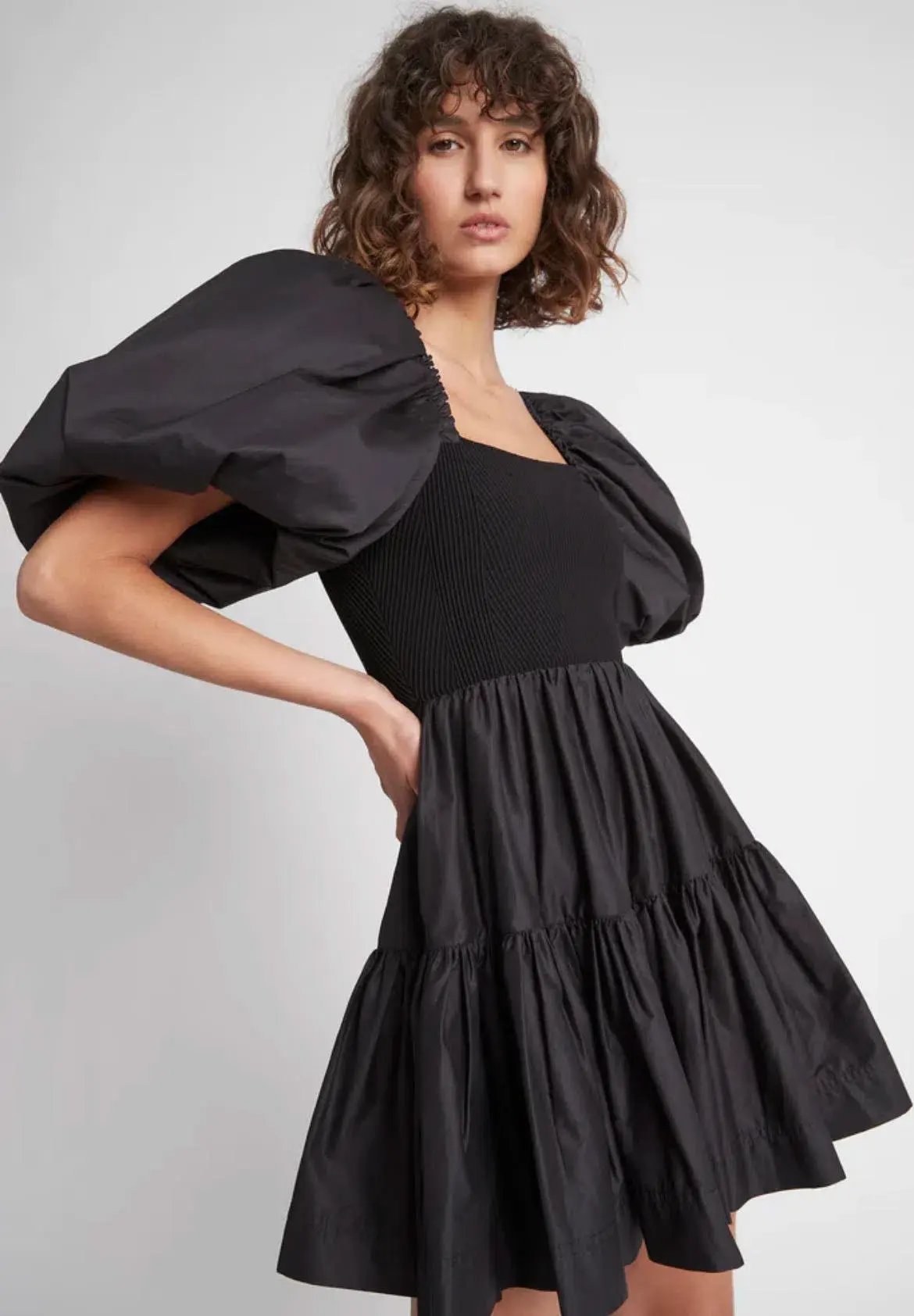 Aje Casa Puff Sleeve Mini Knit Dress Black Size 14 photo 3