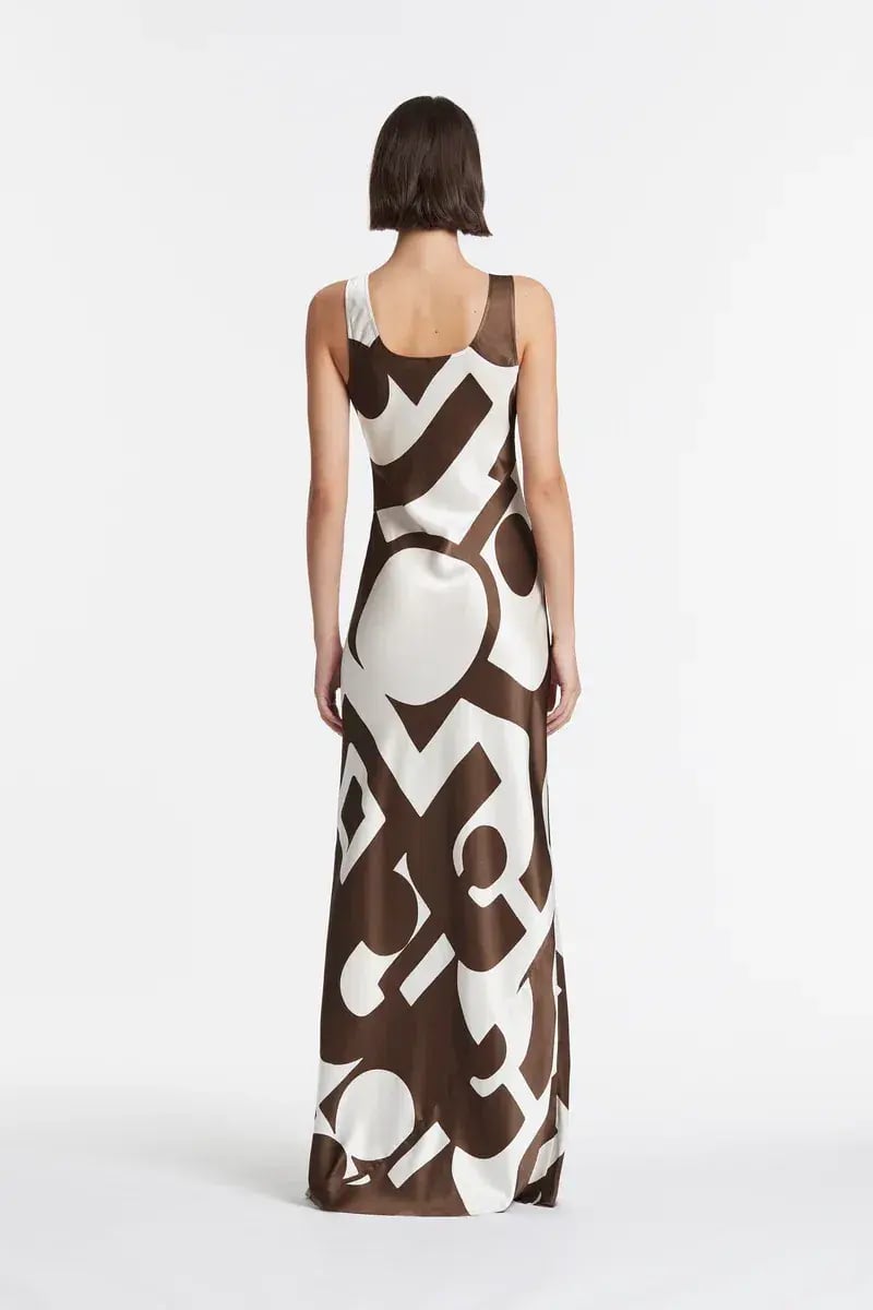Sir the Label Julien Asymmetric Slip In Abstract Chocolate Size AU 10 photo 2