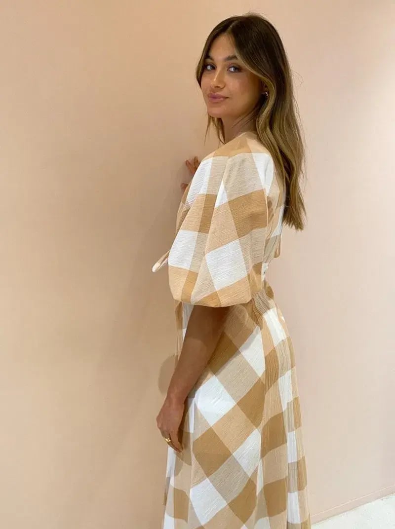 Significant Other Frida Dress in Caramel Check Print Size 10 photo 4