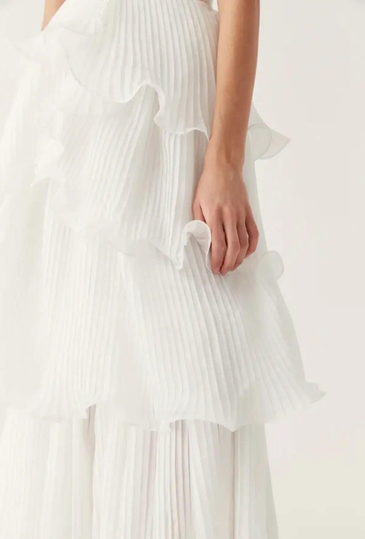 Aje Sunbeam Ruched Bustier and Cosmos Tiered Maxi Skirt Set Ivory Size 6 photo 5