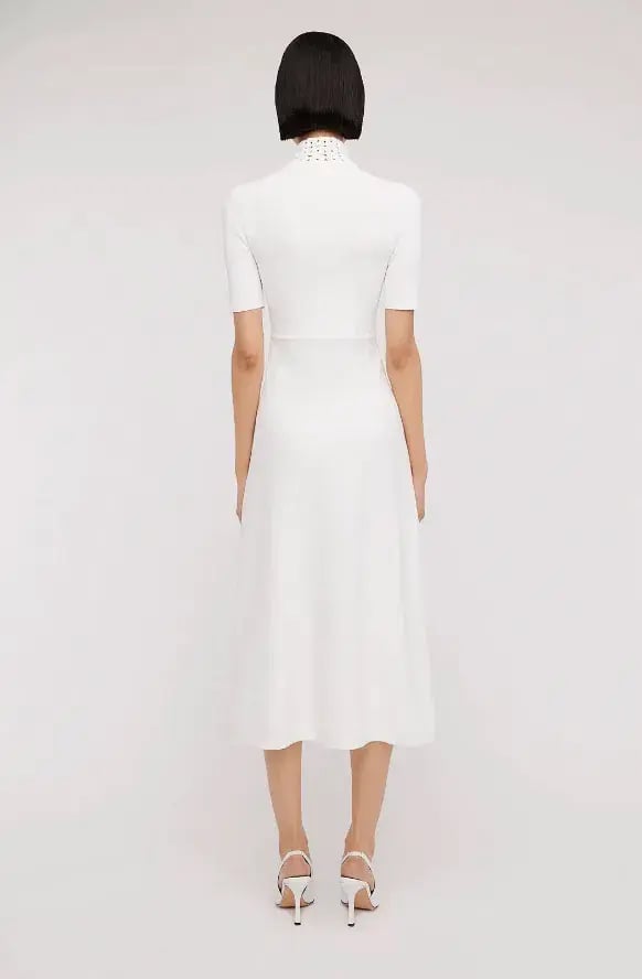 Scanlan Theodore Crepe Knit Daisy Soft Dress in Ivory/Cream Size S / AU 8 photo 3