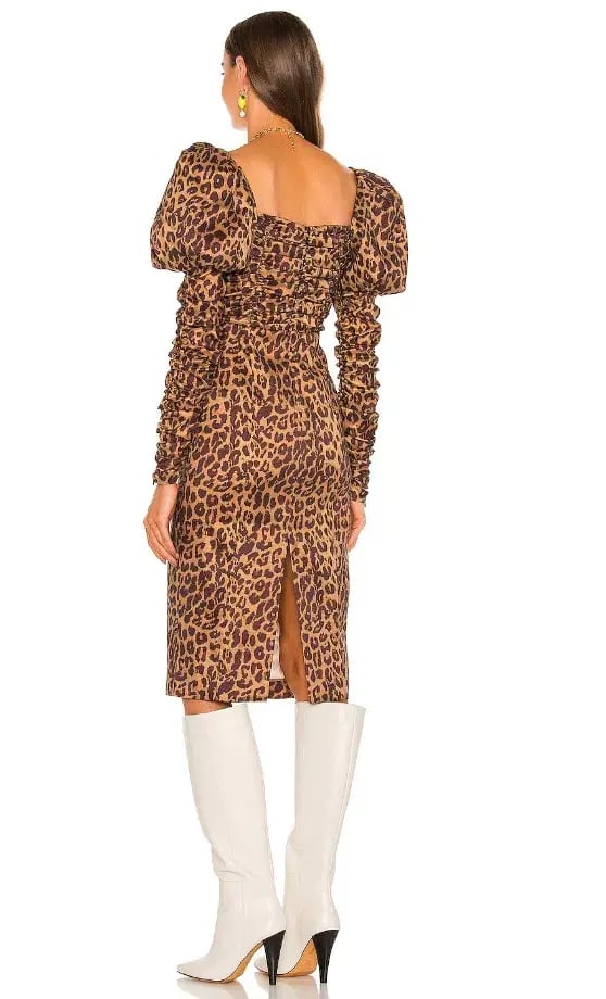 LPA Abana Dress Ruched Midi Brown Animal Print Size XS / AU 4 photo 3