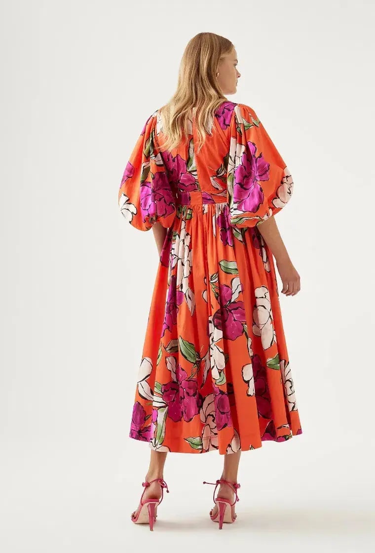 Aje Marlene Floral Midi Dress Vivid Camellia Size 4 photo 3
