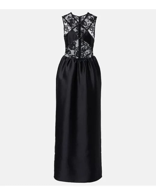 Self-Portrait Lace-trim Taffeta Maxi Dress - Black photo 2