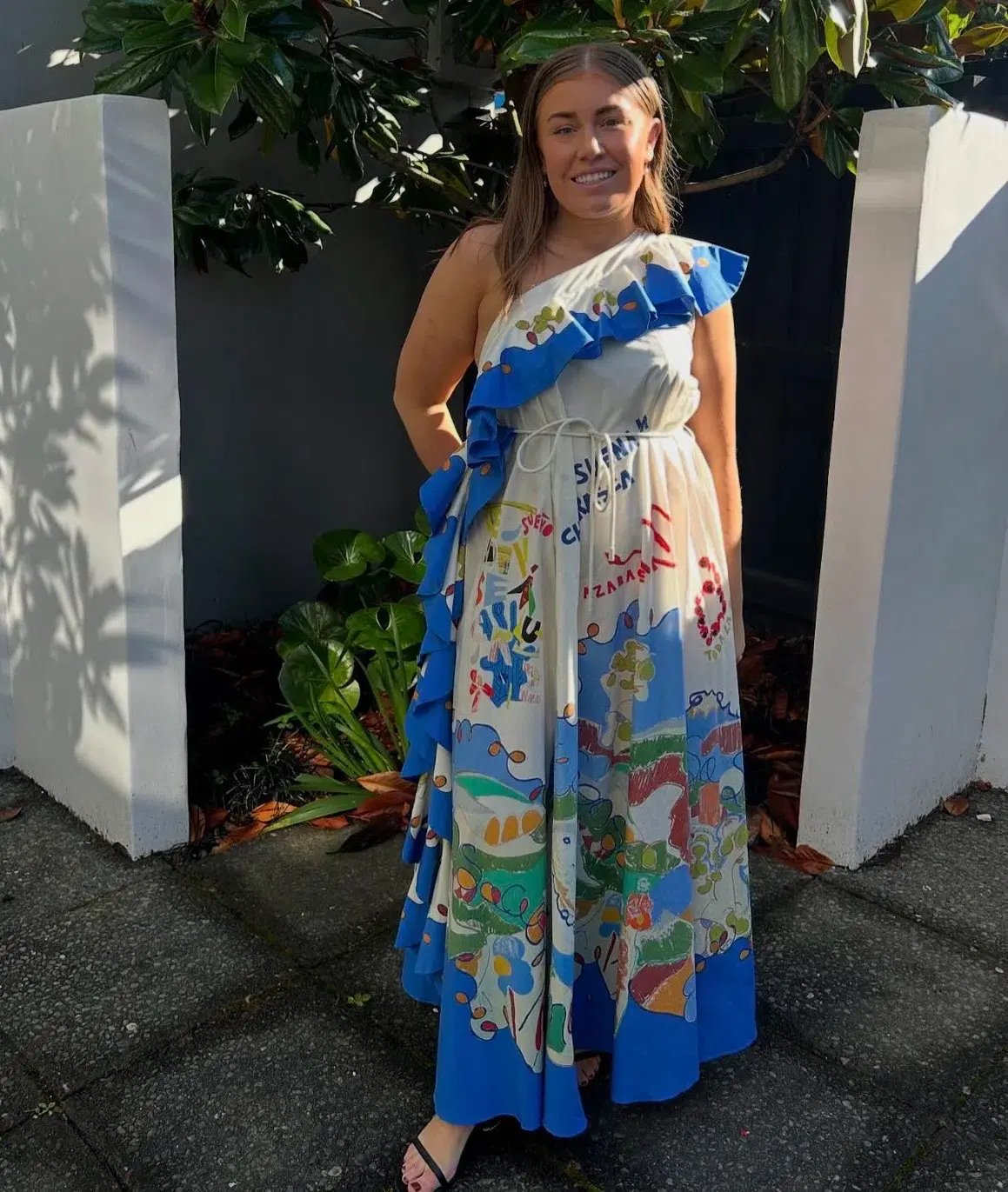 Alemais Nadia Dress One Shoulder Ruffle Maxi Print Size AU 16 photo 3