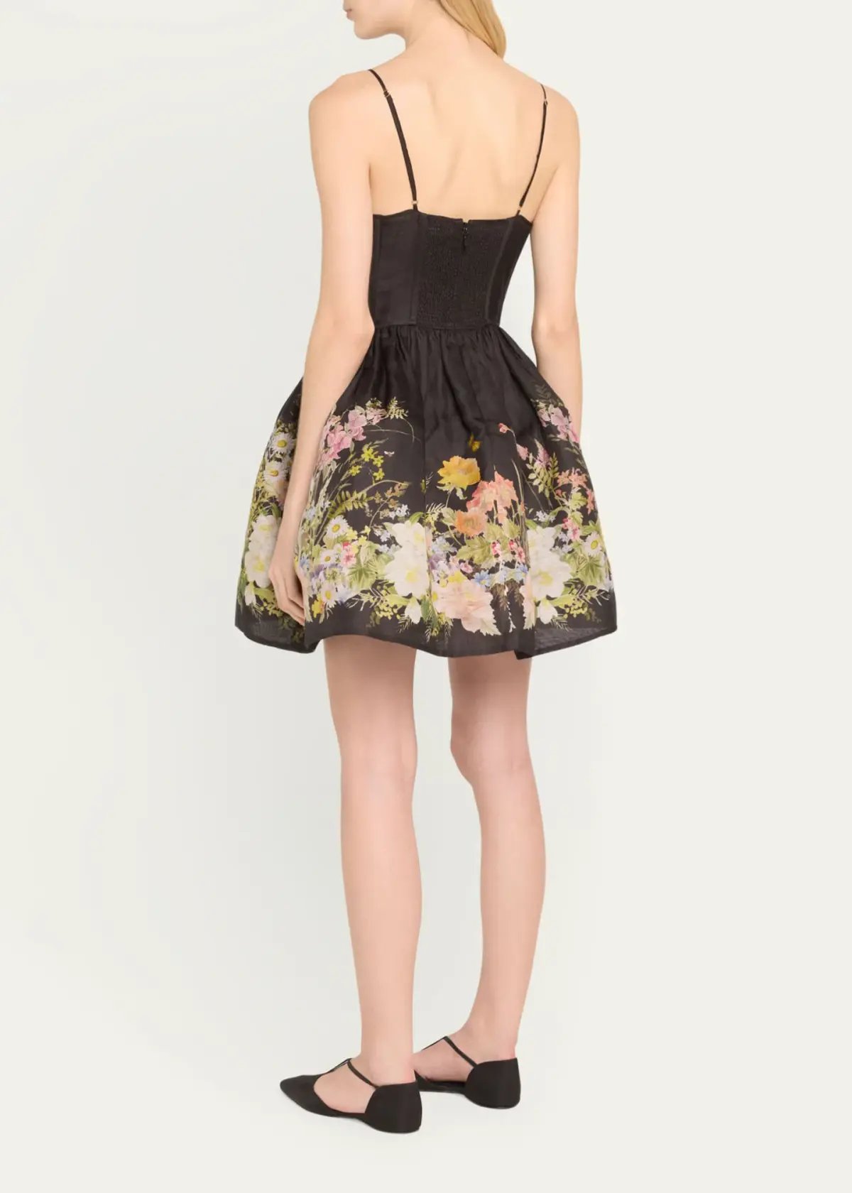 Zimmermann Natura Ruched Mini Dress in Black Wild Flowers Size 0 / AU 8 photo 3