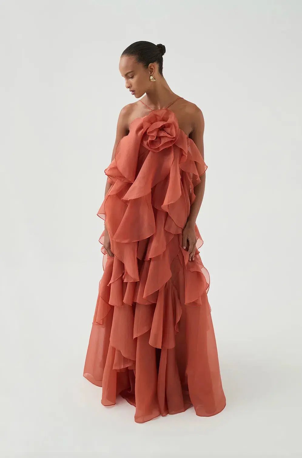 Aje Pandorea Layered Maxi Dress Coral Clay Size 10 photo 3