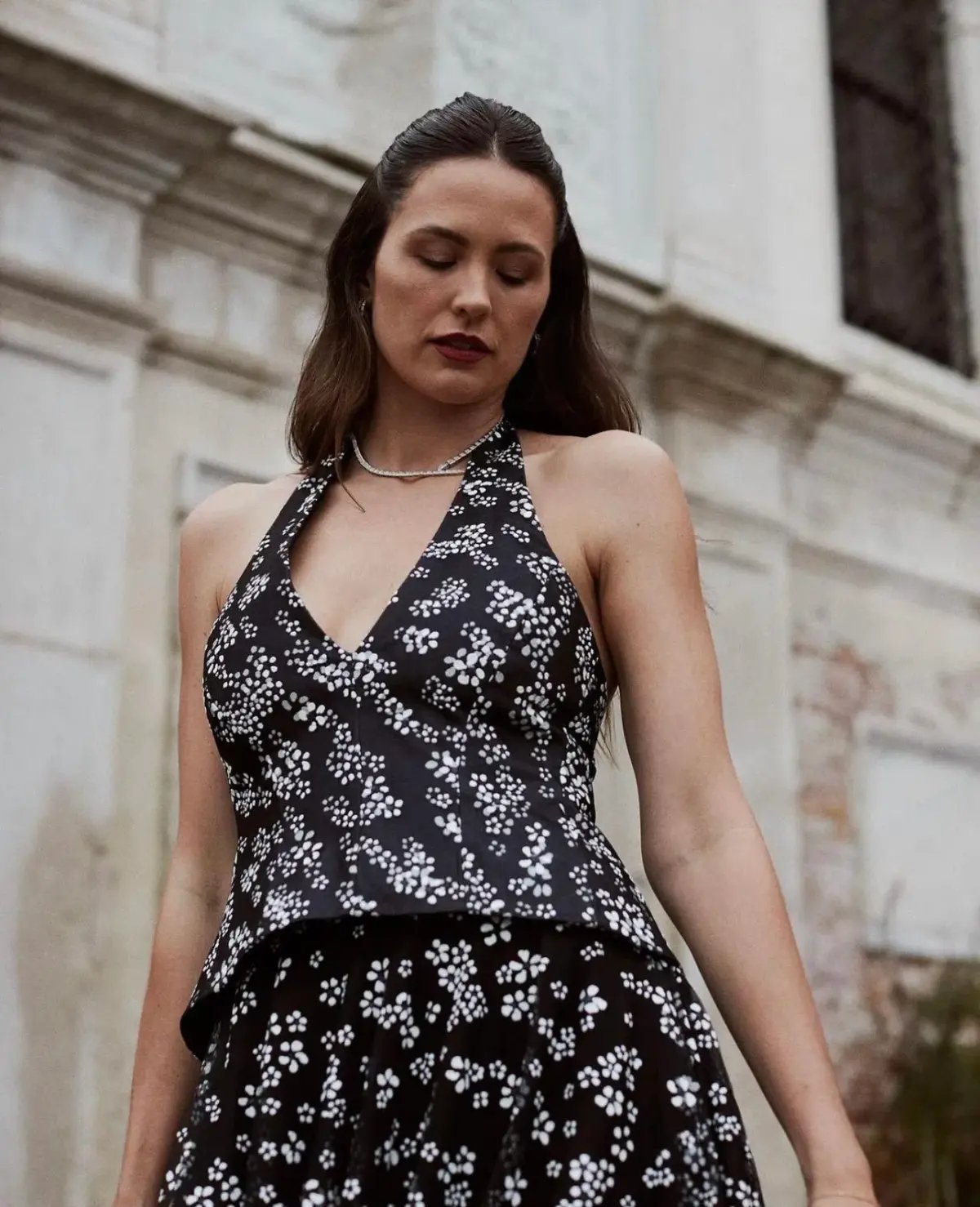 Scanlan Theodore Floral Tulle Halter Top and Skirt Set Black Size 8 photo 2