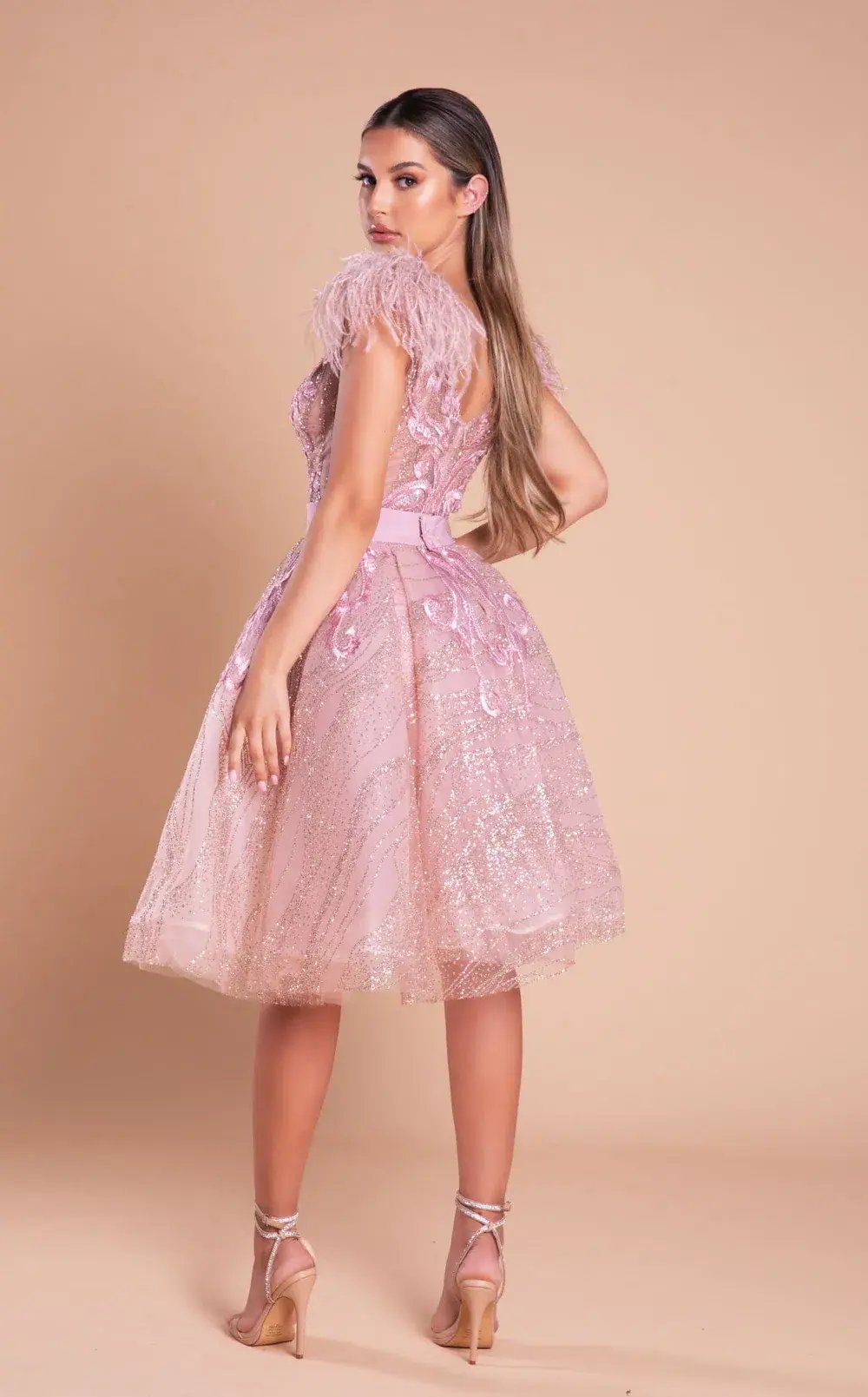 Portia Scarlett PS21101 Feather Cocktail Mini Dress Pink Size S photo 2