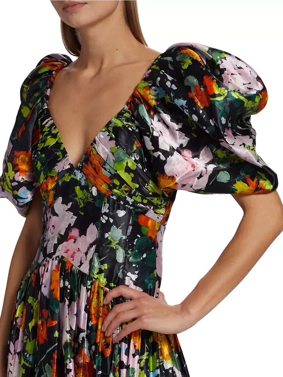 Aje Gabrielle Plunge Midi Dress Midnight Floral Size 8 photo 2