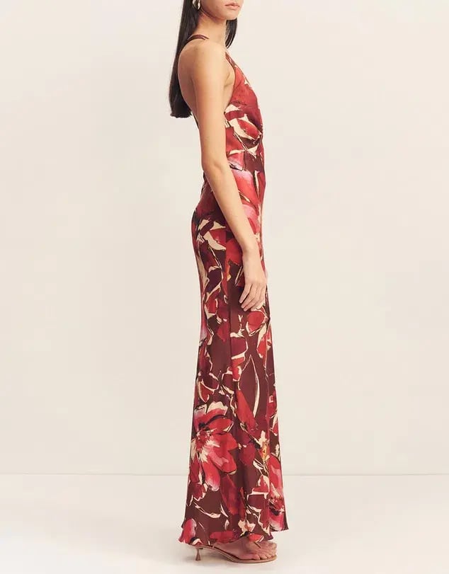 Shona Joy Nolita Plunged Cross Back Maxi Dress Rosewood Floral Size AU 6 photo 2