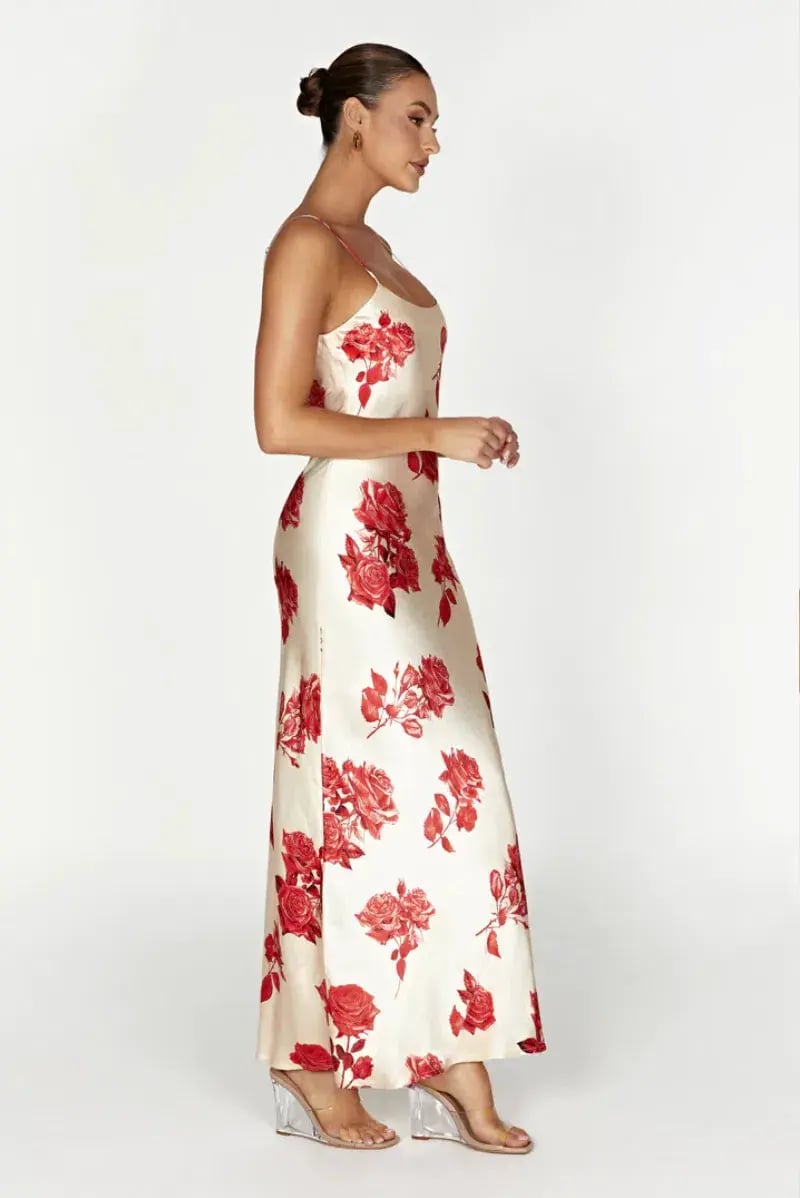 Meshki Rosalie Maxi Dress White & Red Rose Print Size S / AU 8 photo 5