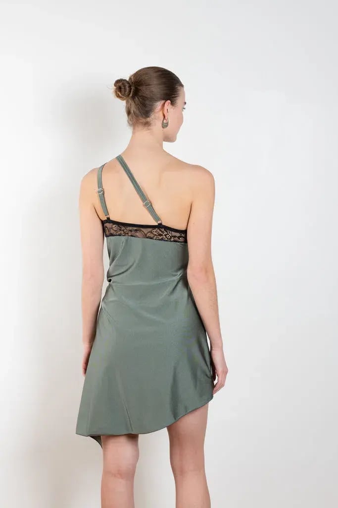 Coperni Lace-Trim Asymmetric Mini Dress Green Size 8 photo 2