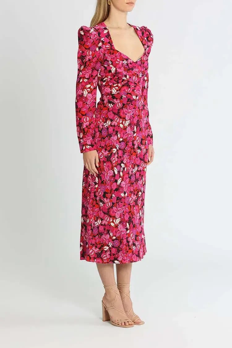 Rebecca Vallance Bramble Midi Fuschia Pink Print Size 12 photo 2