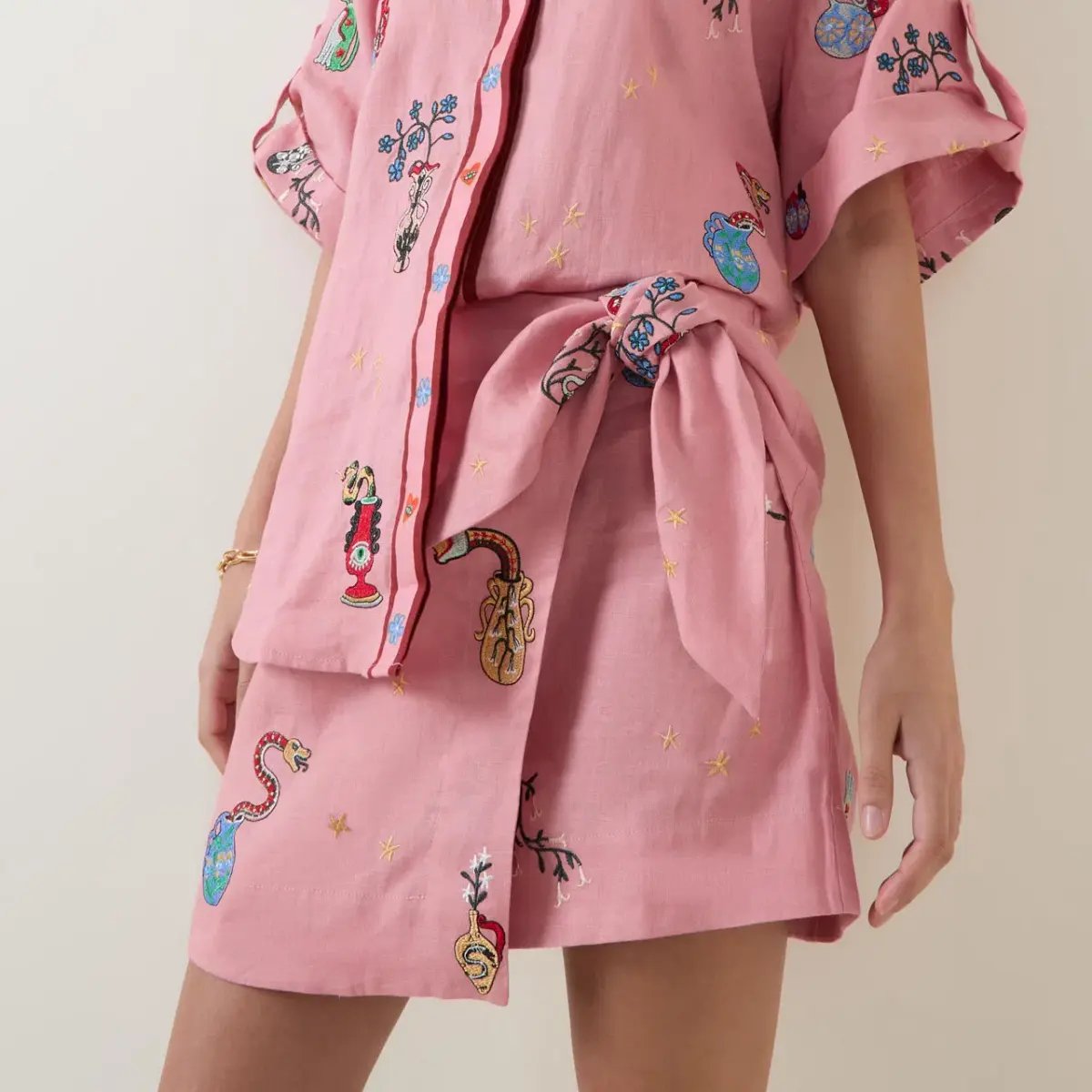 ALEMAIS Timmy Embroidered Shirt & Sarong Skirt Pink Size 10 AU photo 3