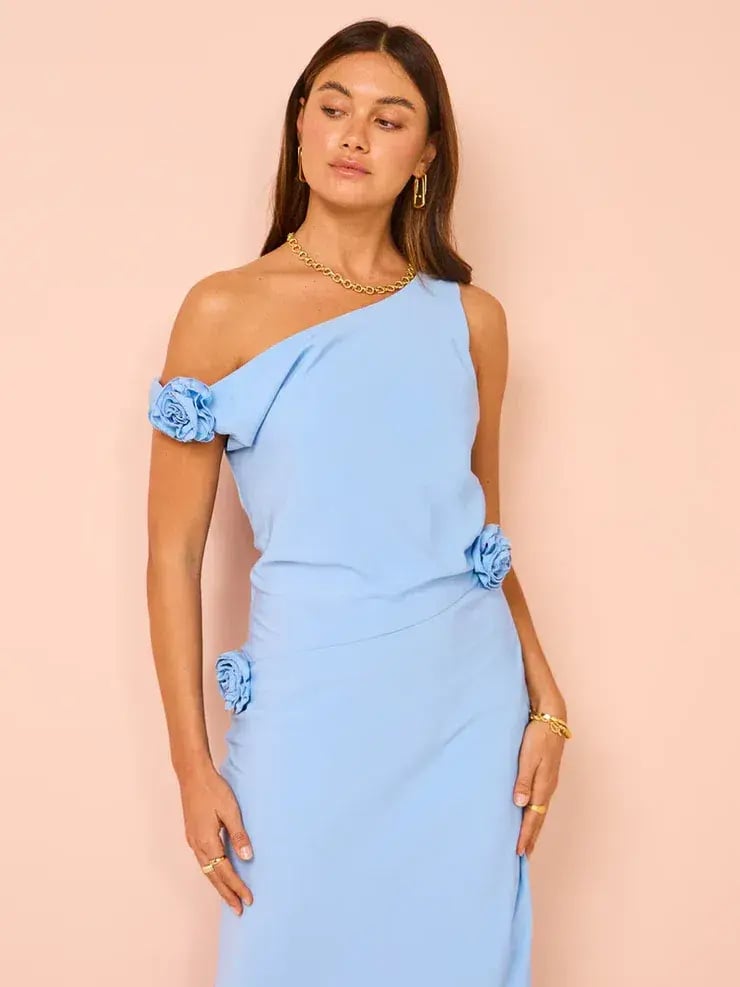 Issy Off Shoulder Flower Maxi Dress In Blue Size AU 12 photo 3