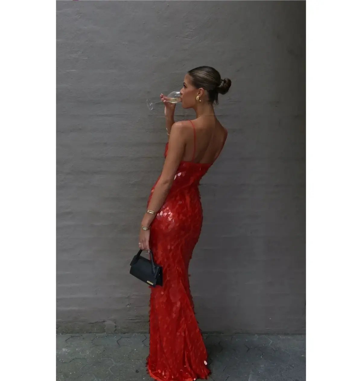 Misha Sapphire Sequin Maxi Dress Red Size 6/XS photo 3