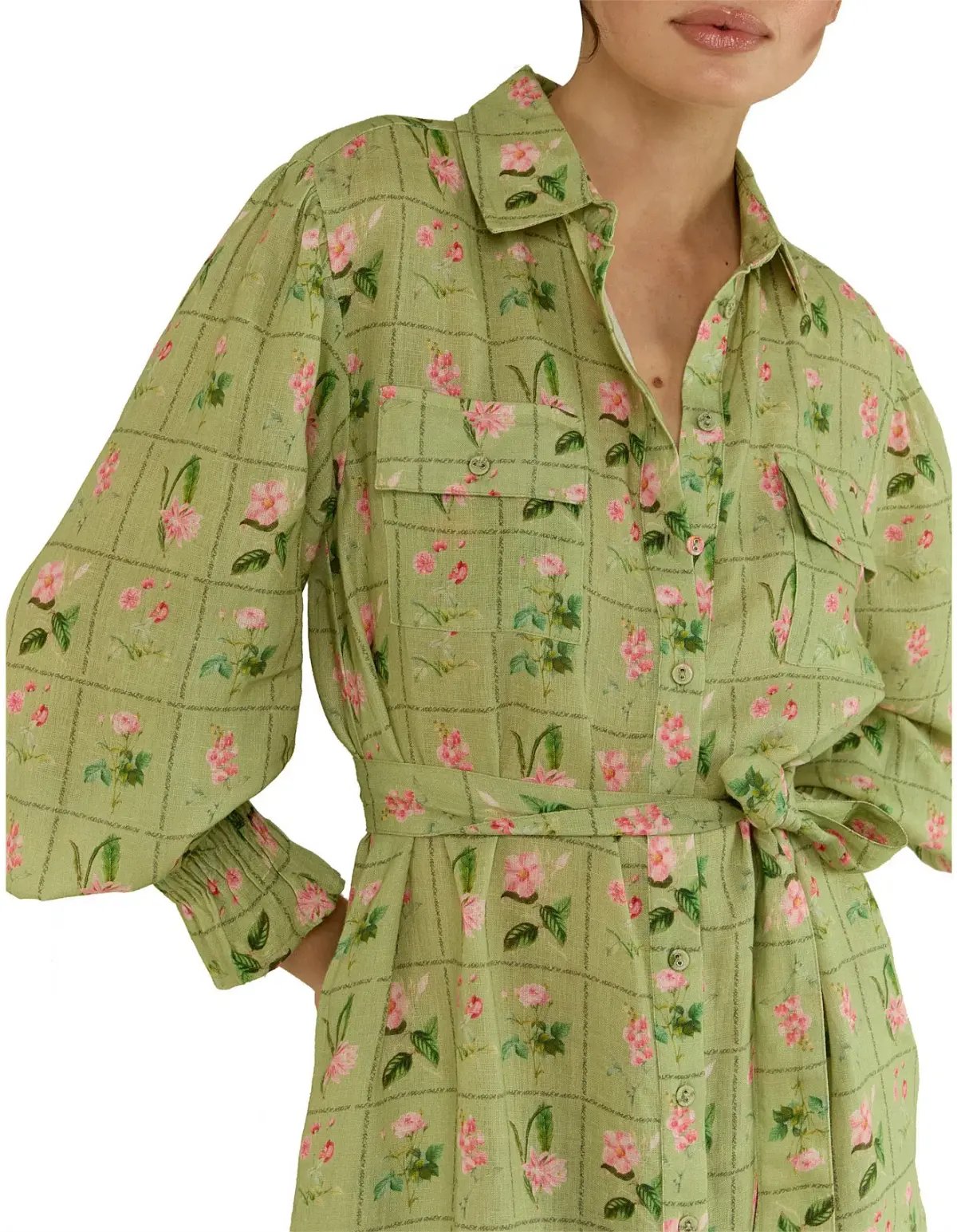Palm Noosa Marigold Midi Dress Green Floral Tile Size 10 photo 4