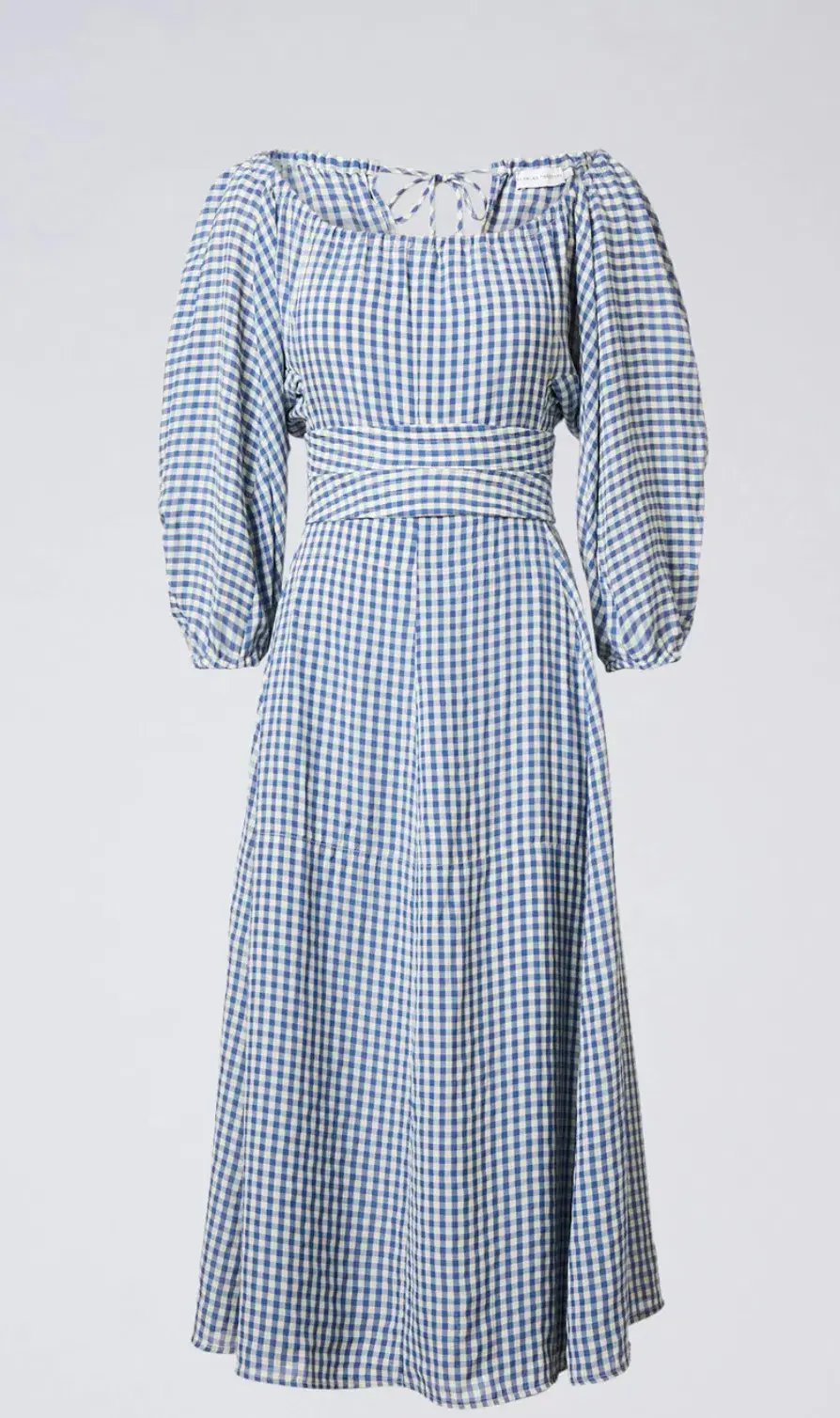 Scanlan Theodore Gingham Gathered Dress Blue Size 8 photo 4