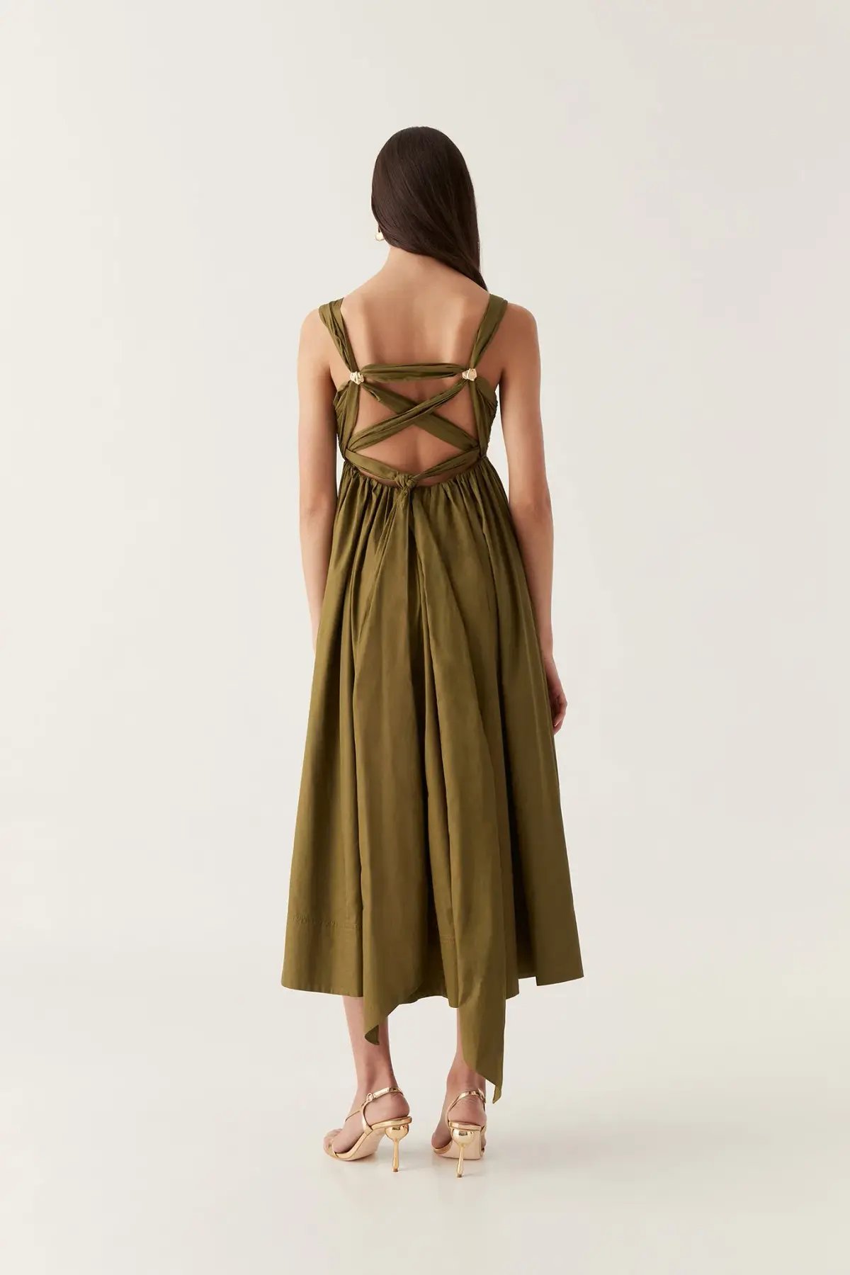 Aje Nova Tie Back Midi Dress Olive Size 10 photo 3