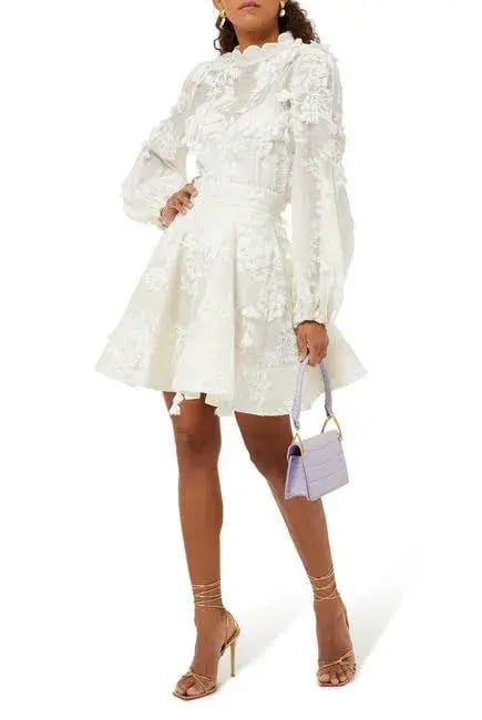 Zimmermann Postcard Blouson Top And Postcard Appliqué Mini Skirt Set Ivory Floral Size 1 / AU 10 photo 3