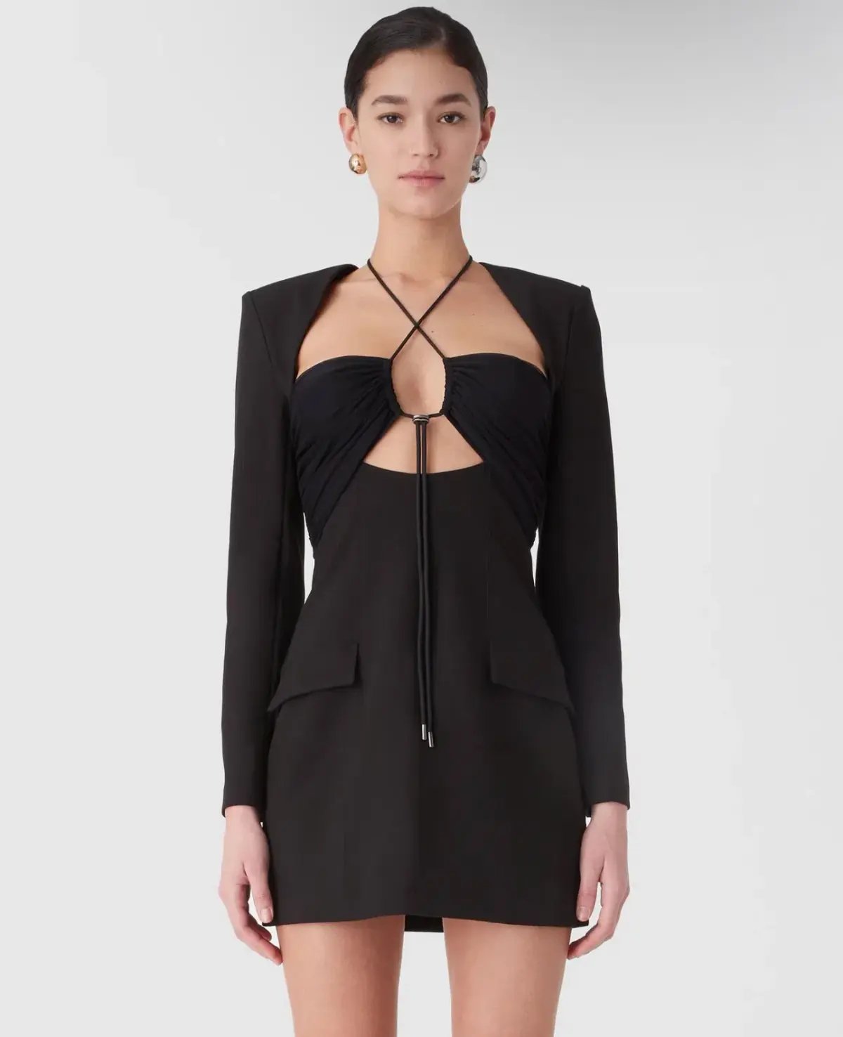 Misha Solange Mesh and Tailoring Mini Dress Black Size 10 photo 2