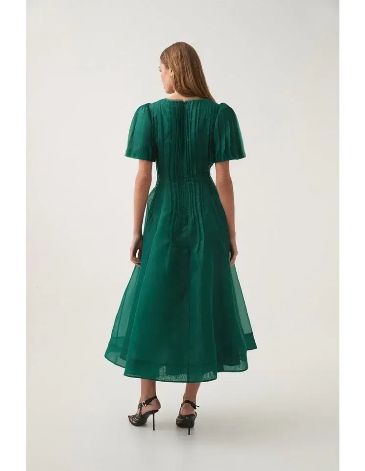 Aje Nova Pleated Midi Dress Emerald Green Size 16 photo 4