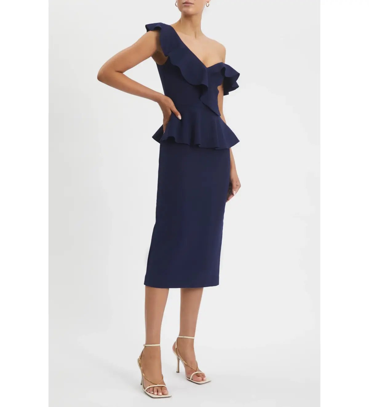 Rebecca Vallance Grace Frill Midi Dress Navy Size AU 10 photo 2