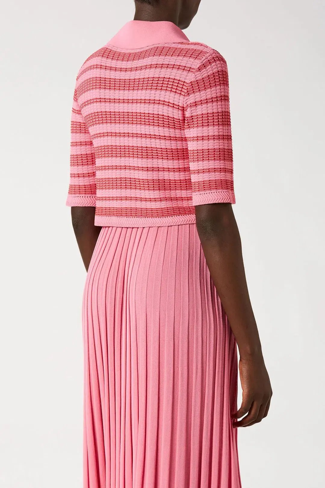 Scanlan Theodore Pleated Rib Stripe Crop Top Pink Size 8 photo 3