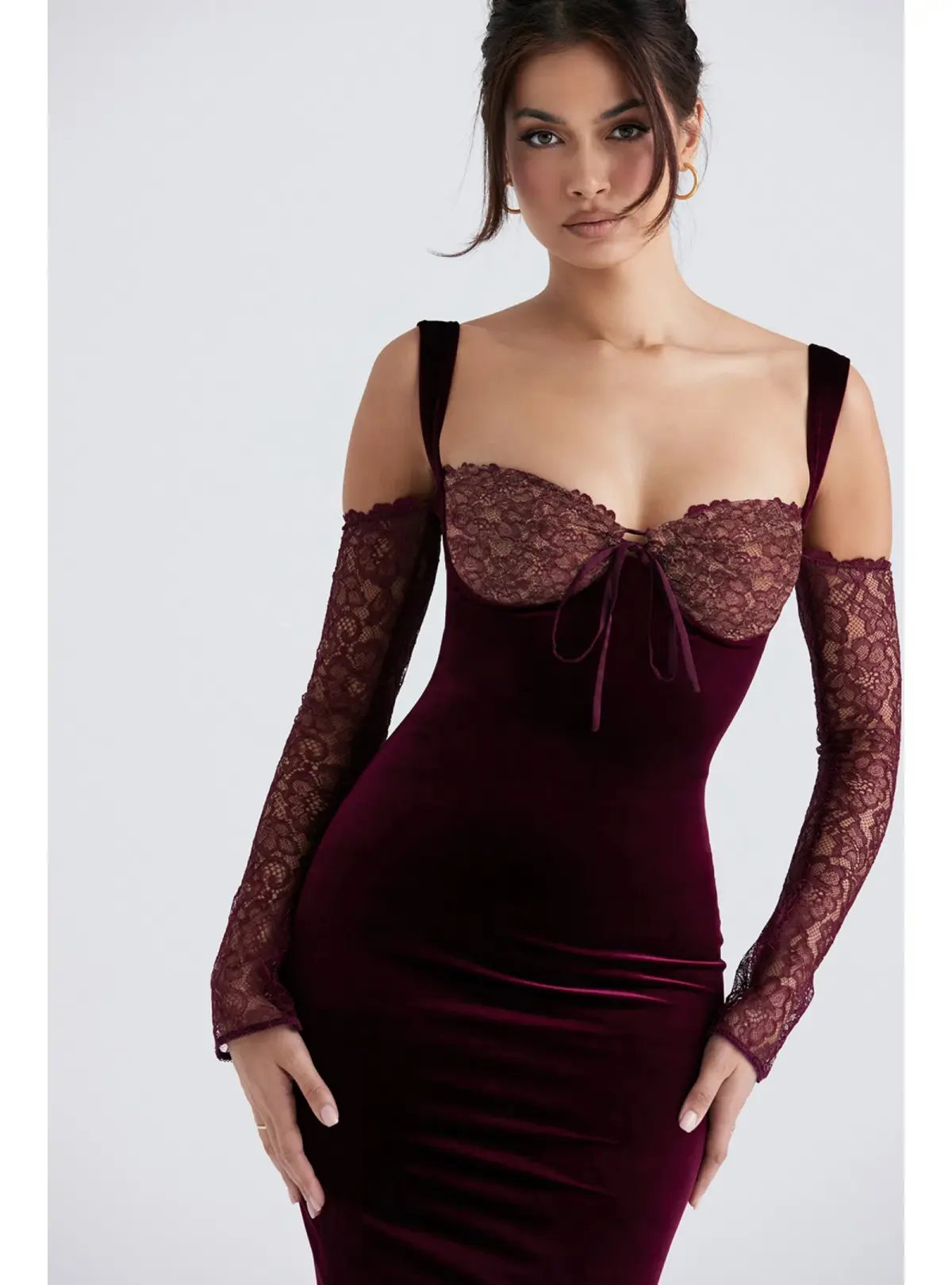 House Of CB Ivy Velvet Maxi Dress Black Cherry Size AU 6 photo 2