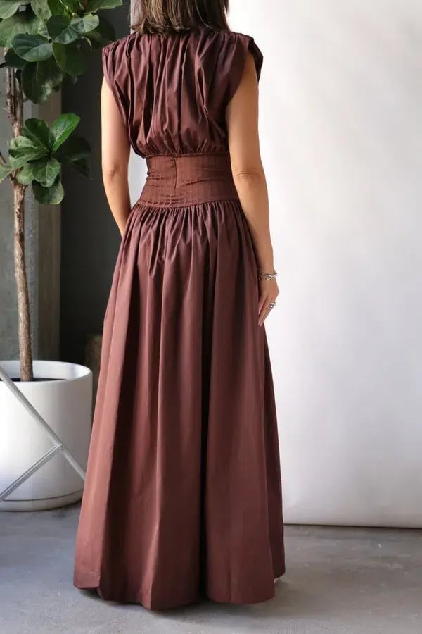 Esse Studios Cotton Rib Gathered Dress Brown Size 8 photo 2