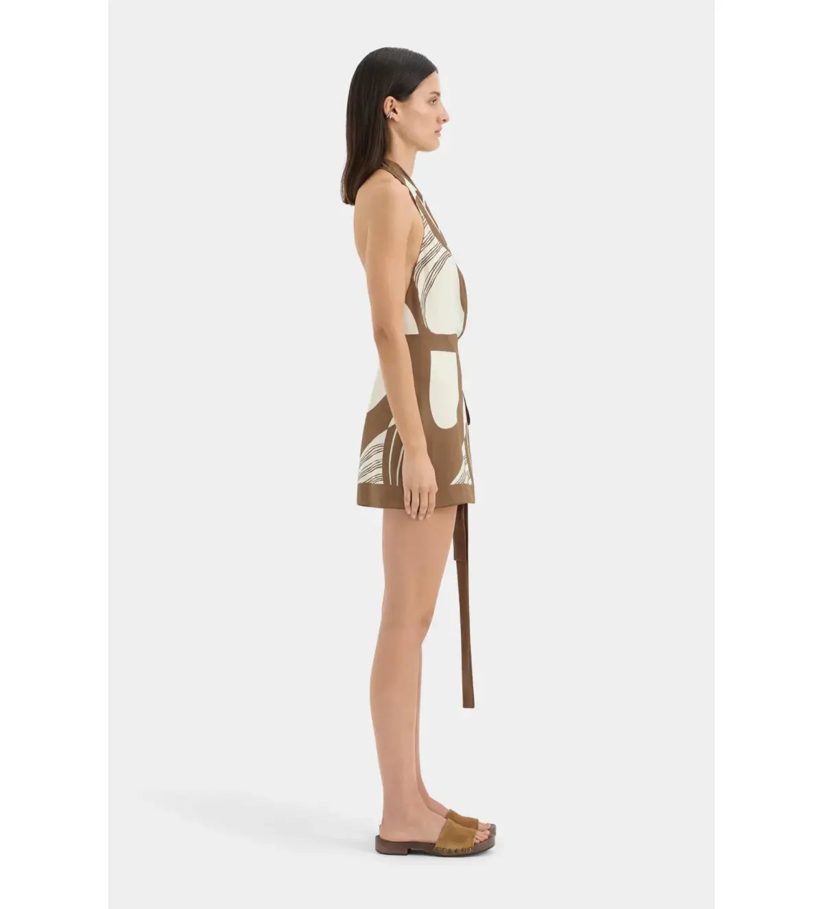 Almara Wrap Halter Mini Dress in Espresso Stripe Size 2 AU 10 photo 3