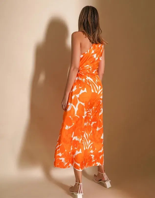 Lover Marigold One Shoulder Midi Dress Print Size 8 photo 3