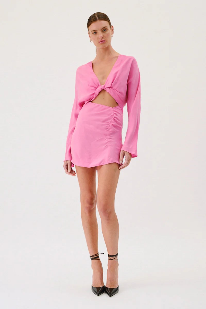 SUBOO JASPER LONG SLEEVE TWIST FRONT MINI DRESS - PINK photo 3