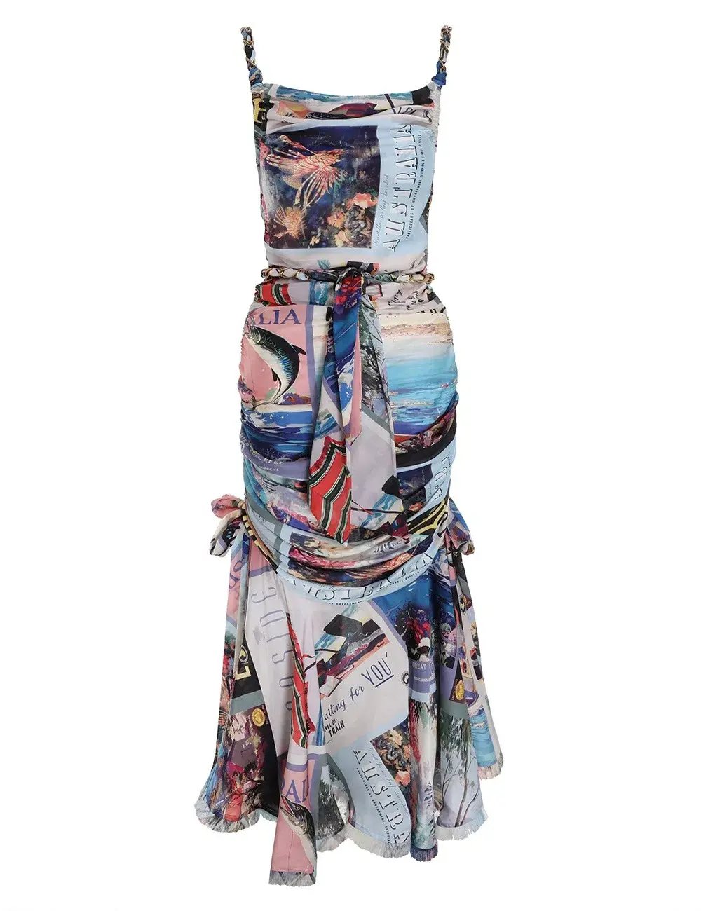 Zimmermann Postcard Chain Tie Midi Dress Print Size 0/AU 8 photo 3