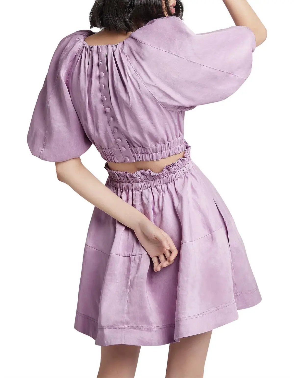 Aje Solitude Lilac Puff Sleeve Cut Out Dress Size 14 photo 2