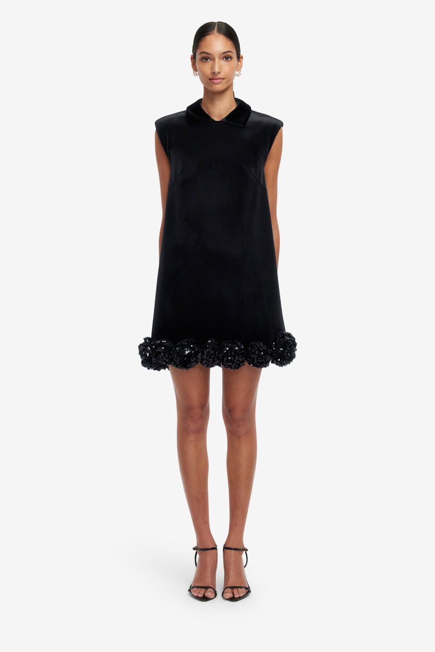 Leo Lin Lingyu Velvet Embellished Mini Dress - Ebony photo 2