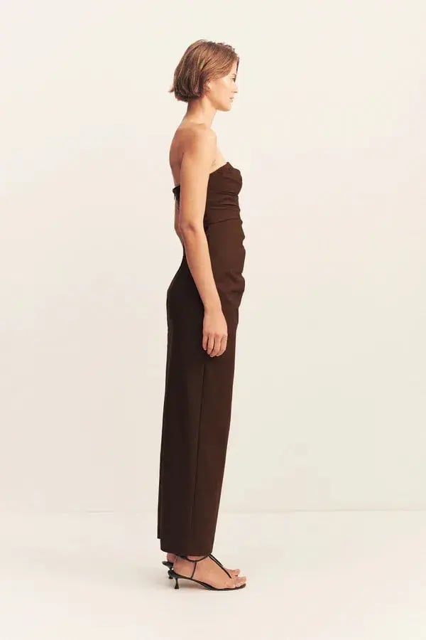Shona Joy Lani Strapless Draped Maxi Dress Espresso Size AU 14 photo 3